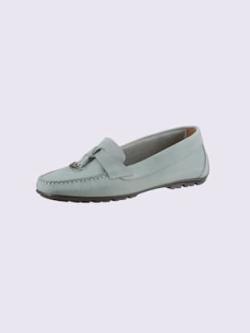 Mocassins cuir vachette, bleu clair uni, taille 40 - helline
