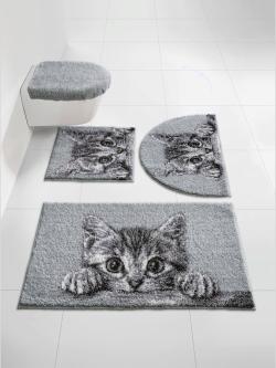 Tapis de bain acrylique facile d'entretien, gris moyen à motifs, taille 47x50 cm, helline home - helline