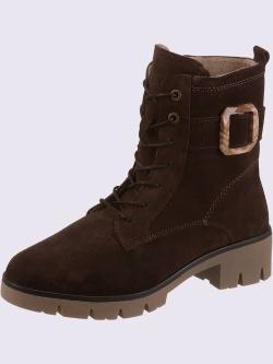 Bottines à lacets cuir velours de vache., marron foncé uni, taille 40 - helline