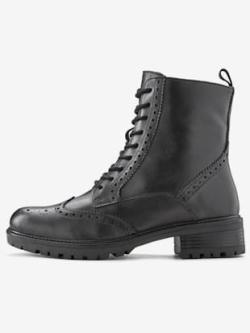 Bottines à lacets en cuir doux, coleur noir - HELLINE