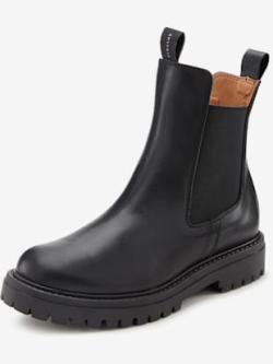 Bottines chelsea tendance en cuir de qualité, très confortables, couleur : noir uni, taille 42, marque Elbsand, 100% cuir - helline