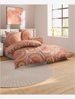 Linge de lit renforcé lisse, Flanelle fine, orange moyen à motifs, taille 80x80/155x220 cm, wäschepur - helline