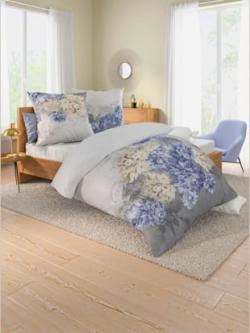 Linge de lit flanelle fine douce, couleur gris-bleu - HELLINE