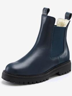 Bottines d'hiver en cuir de qualité avec doublure chaude toute douce, bleu foncé uni, taille 37, Elbsand - helline