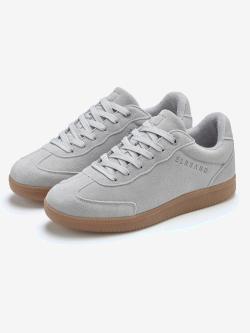 Baskets sneakers tendance en cuir velours de qualité, gris clair uni, taille 38, Elbsand - helline