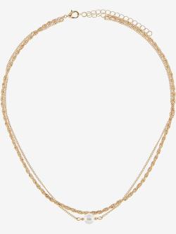 Chaîne en acier inoxydable collier en acier inoxydable avec deux rangées et perles d'eau douce artificielles, couleur couleur or, taille 0, marque