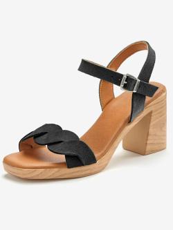 Sandales à brides talon bottier confortable et bride à l'effet tressé, couleur noir, taille 38, marque LASCANA - helline