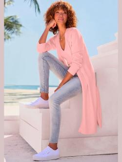 Débardeur en tricot encolure en v affinante, couleur rose, taille 34/36, marque LASCANA - helline