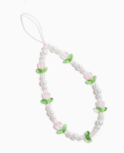 Dragonne de téléphone avec perles et fleurs