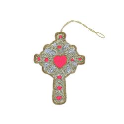 Suspension de Noël croix brodée dorée