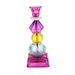 Bougeoir haut en verre multicolore rose