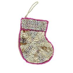 Suspension de Noël chaussette sequins dorés