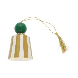 Suspension de Noël clochette rayée jaune ocre