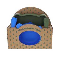 Coffret premier repas bébé silicone bleu et kaki - Ma bonne étoile