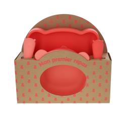 Coffret premier repas bébé silicone rose et corail