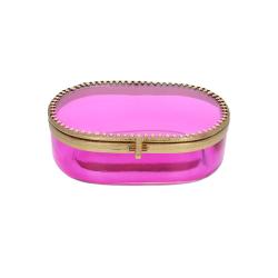 Boîte ovale rose en verre et laiton