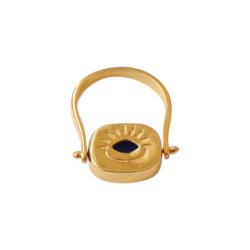 Bague dorée Ushvi bleue et œil protecteur taille 54