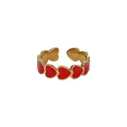 Bague cœurs rouge et doré