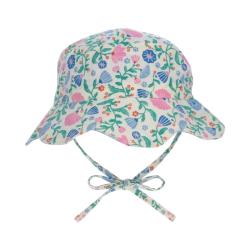 Chapeau de soleil bébé fleuri bleu et rose 6-12 mois - Joli Paon