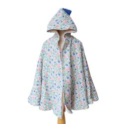 Grande cape de bain fleurie bleu et rose - Joli Paon