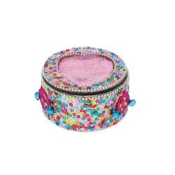 Boîte indienne ronde couvercle cœur rose et multicolore
