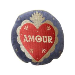 Coussin en velours brodé cœur ex-voto - La bonne aventure
