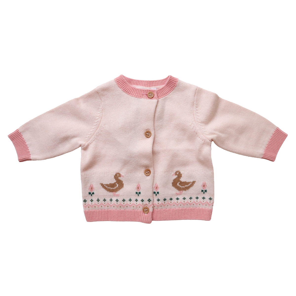 Gilet bébé jacquard rose oie 3 mois - Dans la ferme