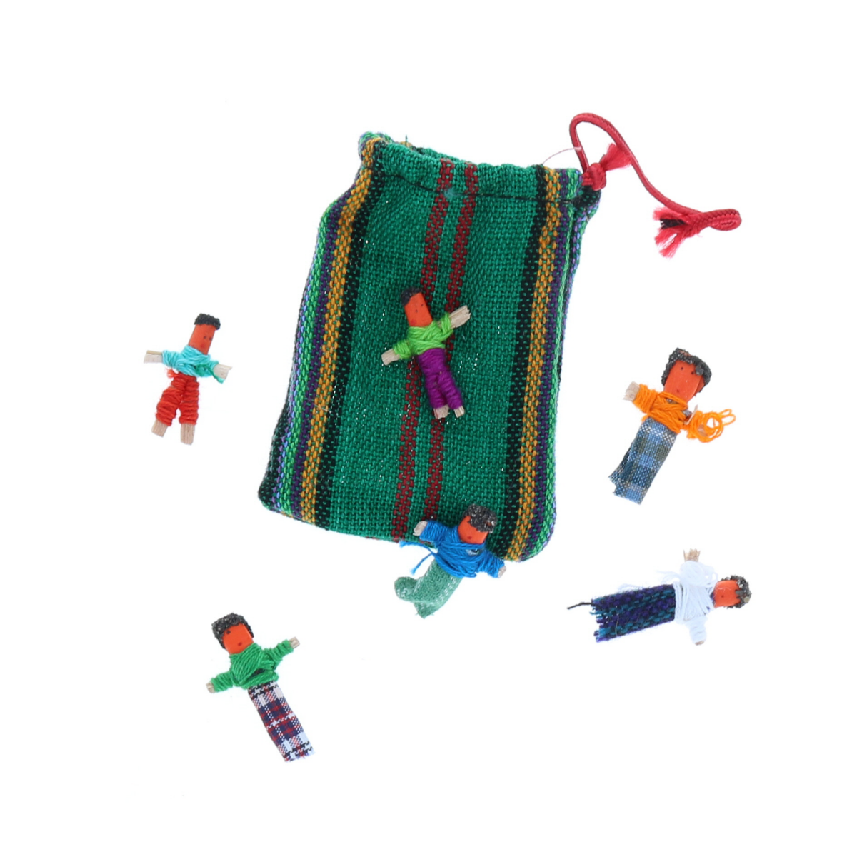 Lot de 6 mini poupées porte-bonheur pochon