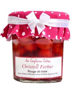 Confiture rouge et rose - griotte d'Alsace Montmorency et baies de poivre rose