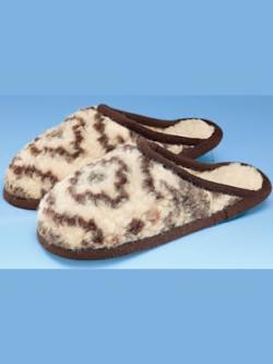 Pantoufles laine de tonte - marron à motifs - 40/41 - Moda Vilona