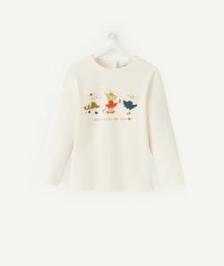T-shirt bébé fille en coton bio écru motifs animaux dansants - 6 M