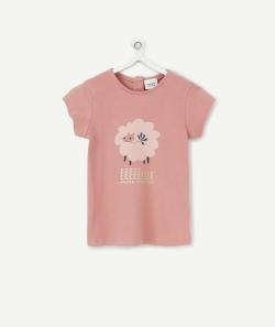 T-shirt à manches courtes bébé fille en coton bio rose motif mouton - 9 M