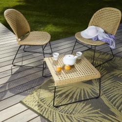 SOLDES Cémonjardin - Salon bas en rotin et métal - 2 fauteuils + table CEMONJARDIN
