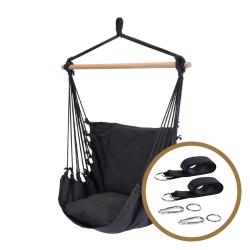 Cémonjardin - Fauteuil suspendu noir avec coussin + set de fixation