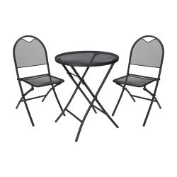 Cémonjardin - Ensemble table de jardin ronde anthracite + 2 chaises
