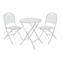 Cémonjardin - Ensemble table de jardin ronde blanc cassé + 2 chaises