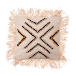 PROMO Cémonjardin - Coussin noir et beige avec franges 45 x 45 cm CEMONJARDIN