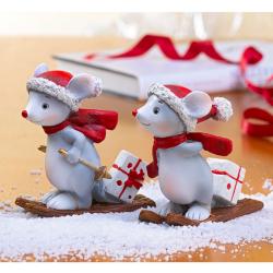 Lot de 2 souris de Noël à skis