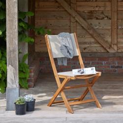 CODE BFRIDAY10, -10% sur Chaise de jardin en bois massif acacia massif FSC et textilène gris pliante, Acacia FSC 100% et textilène, Marron, H89 cm L90