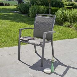 CODE BFRIDAY10, -10% sur Fauteuil de jardin en bois massif aluminium et textilène gris, Aluminium, Gris, H87 cm L61 l57 cm BERAH GETAH