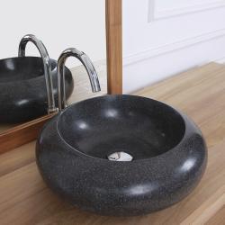 CODE BFRIDAY10, -10% sur Vasque donuts en bois massif terrazzo, Terrazzo Resin, Noir, H14 cm L40 l40 cm BERAH GETAH
