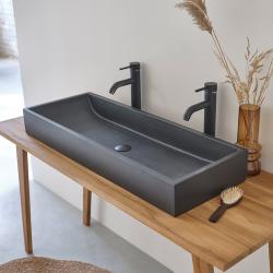 CODE BFRIDAY10, -10% sur Vasque en bois massif béton noir 100 cm, Béton, Noir, H12,5 cm L100 l37 cm BERAH GETAH
