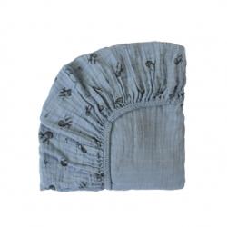 Drap housse Olivia Poulpe - Bleu gris Rose in April