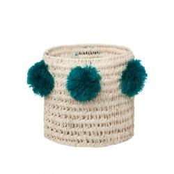 Panier Louis à pompons - Bleu pétrole Rose in April