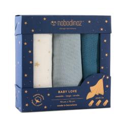 Pack 3 langes Baby Love Elements - Bleu - Nobodinoz
