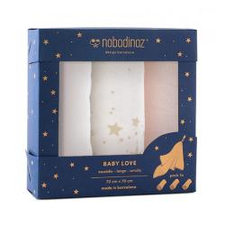 Pack 3 langes Baby Love Elements - Rose - Nobodinoz
