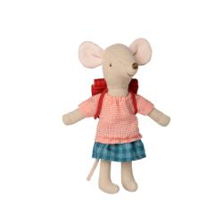 Souris Cycliste Grande Soeur et son cartable - Rouge Maileg